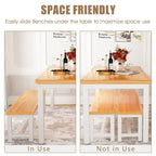3-Piece Dining Table Set with 2 Benches, Rustic Brown / Black / Beige, Seats 4–6