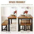 3-Piece Dining Table Set with 2 Benches, Rustic Brown / Black / Beige, Seats 4–6