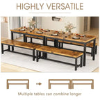 3-Piece Dining Table Set with 2 Benches, Rustic Brown / Black / Beige, Seats 4–6
