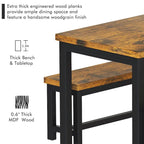 3-Piece Dining Table Set with 2 Benches, Rustic Brown / Black / Beige, Seats 4–6