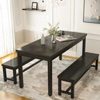3-Piece Dining Table Set with 2 Benches, Rustic Brown / Black / Beige, Seats 4–6