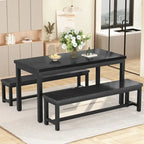 3-Piece Dining Table Set with 2 Benches, Rustic Brown / Black / Beige, Seats 4–6