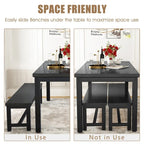 3-Piece Dining Table Set with 2 Benches, Rustic Brown / Black / Beige, Seats 4–6