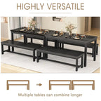 3-Piece Dining Table Set with 2 Benches, Rustic Brown / Black / Beige, Seats 4–6