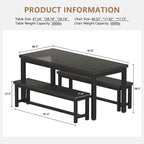 3-Piece Dining Table Set with 2 Benches, Rustic Brown / Black / Beige, Seats 4–6