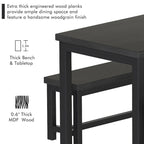 3-Piece Dining Table Set with 2 Benches, Rustic Brown / Black / Beige, Seats 4–6