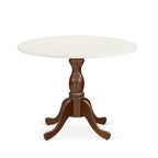 Linen White & Mahogany Round Drop-Leaf Pedestal Dining Table, Seats 2–4