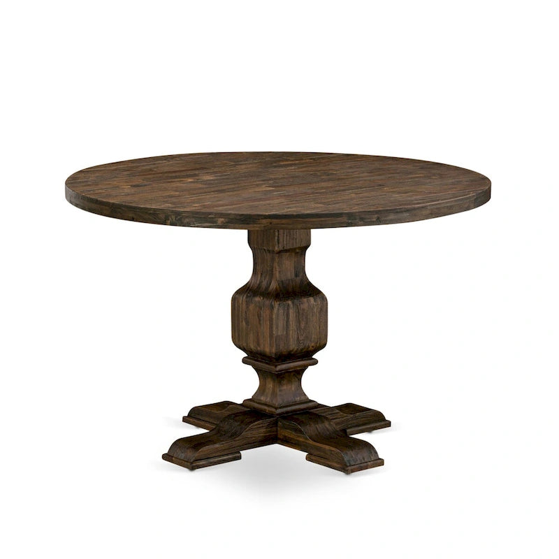Distressed Jacobean Round Dining Table Set, Dahlia Linen, Seats 4 or 6