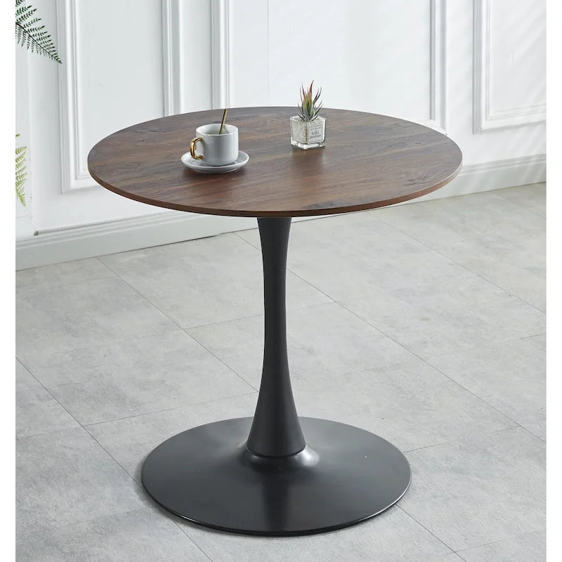 Walnut+Black / White Round Tulip Dining Table, Pedestal Base, Seats 2–4