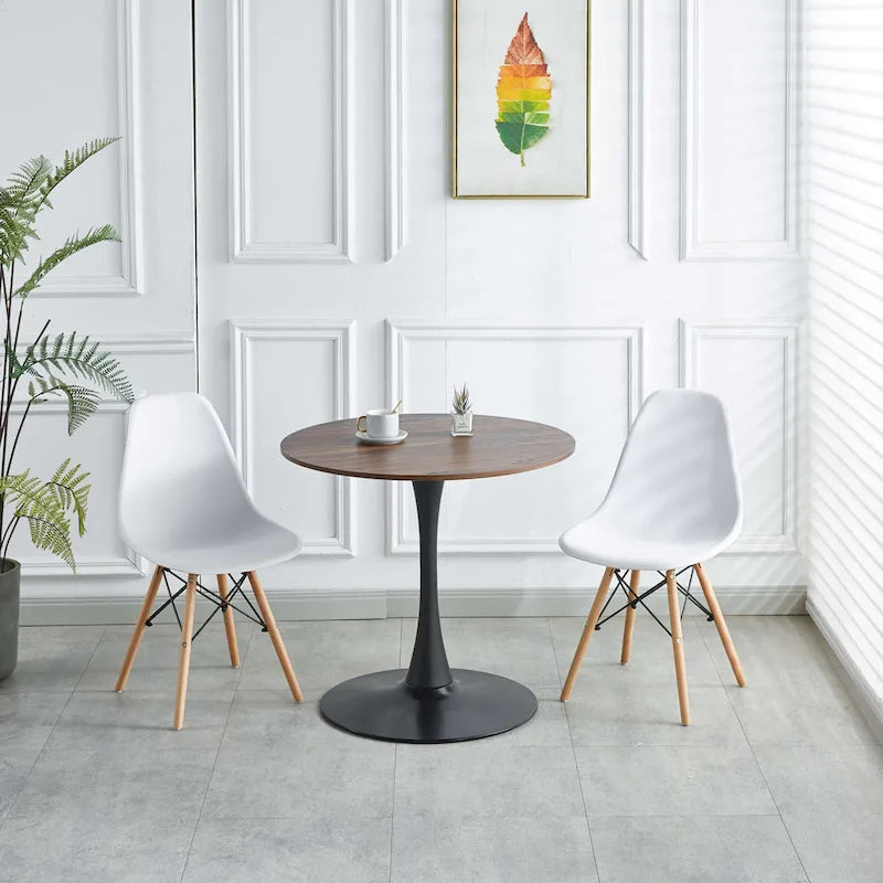 Walnut+Black / White Round Tulip Dining Table, Pedestal Base, Seats 2–4