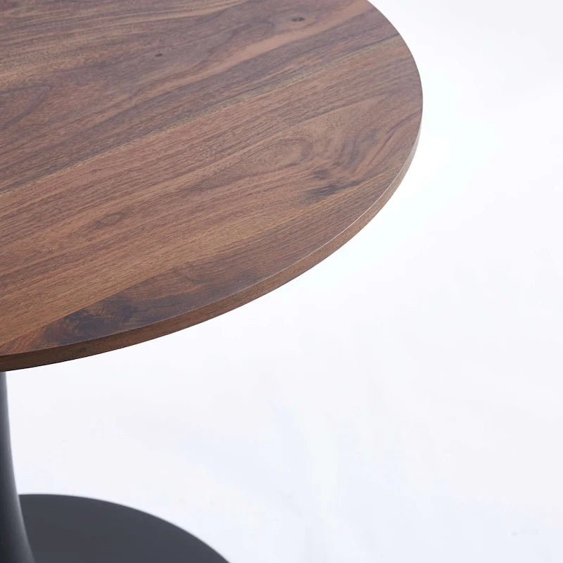 Walnut+Black / White Round Tulip Dining Table, Pedestal Base, Seats 2–4