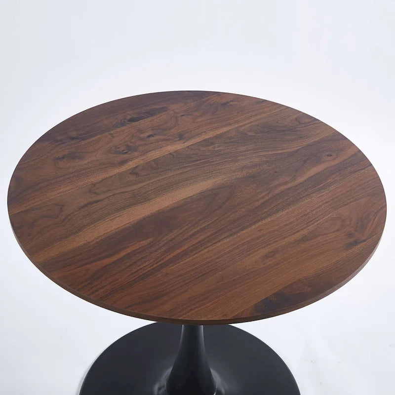 Walnut+Black / White Round Tulip Dining Table, Pedestal Base, Seats 2–4