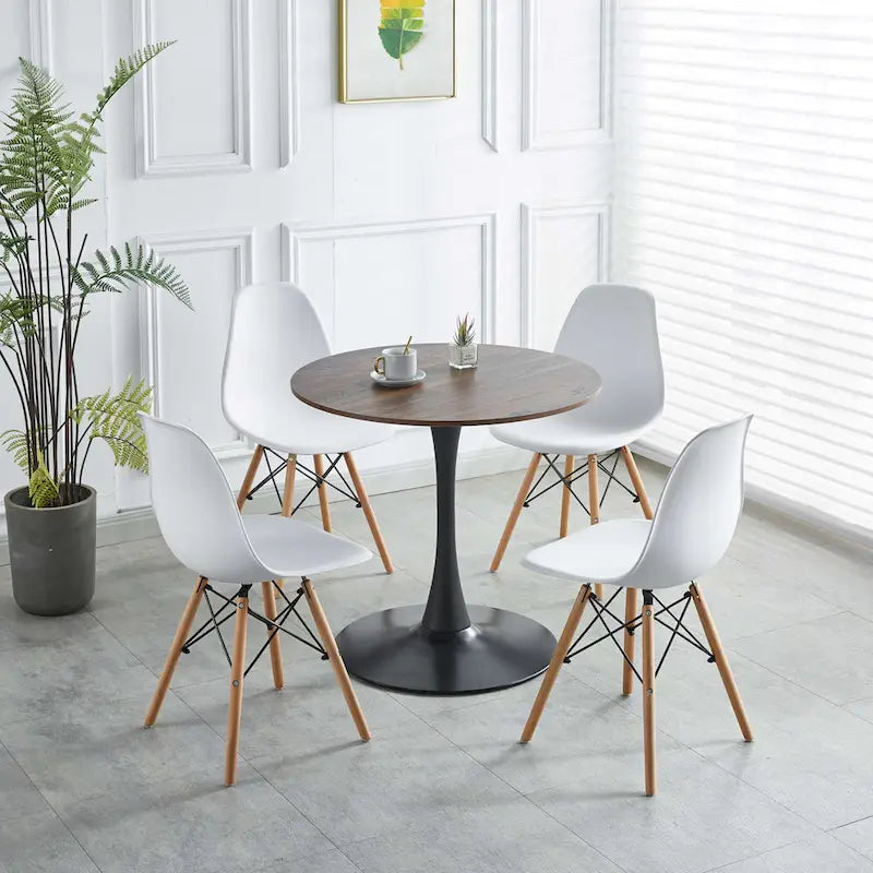 Walnut+Black / White Round Tulip Dining Table, Pedestal Base, Seats 2–4