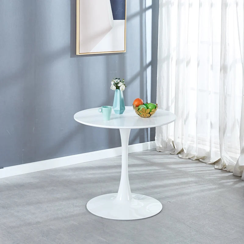 Walnut+Black / White Round Tulip Dining Table, Pedestal Base, Seats 2–4