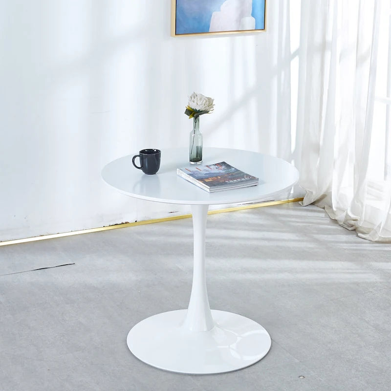 Walnut+Black / White Round Tulip Dining Table, Pedestal Base, Seats 2–4