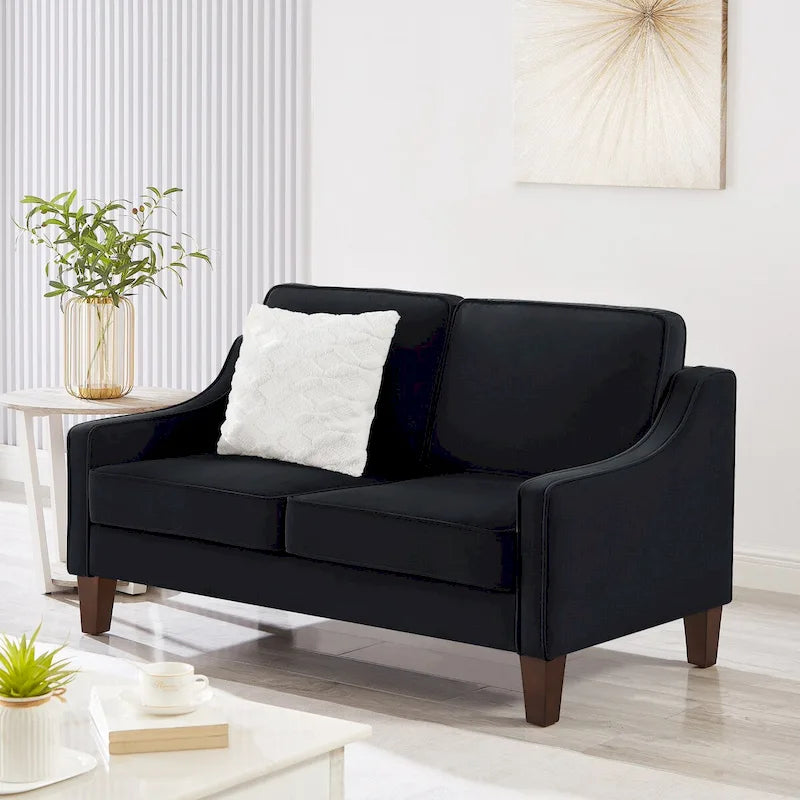 Black / Navy / Taupe Velvet 2-Seat Loveseat Sofa