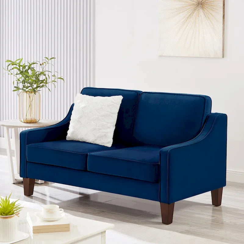 Black / Navy / Taupe Velvet 2-Seat Loveseat Sofa