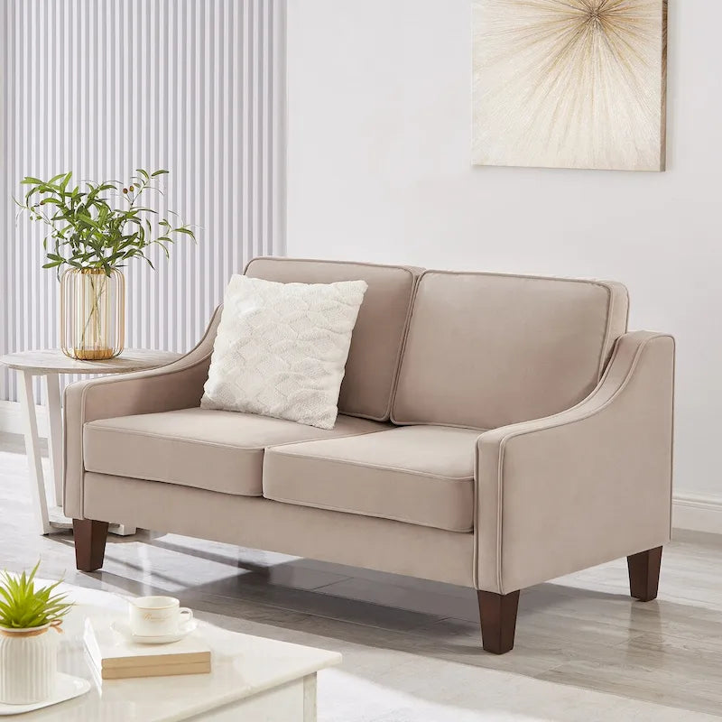 Black / Navy / Taupe Velvet 2-Seat Loveseat Sofa