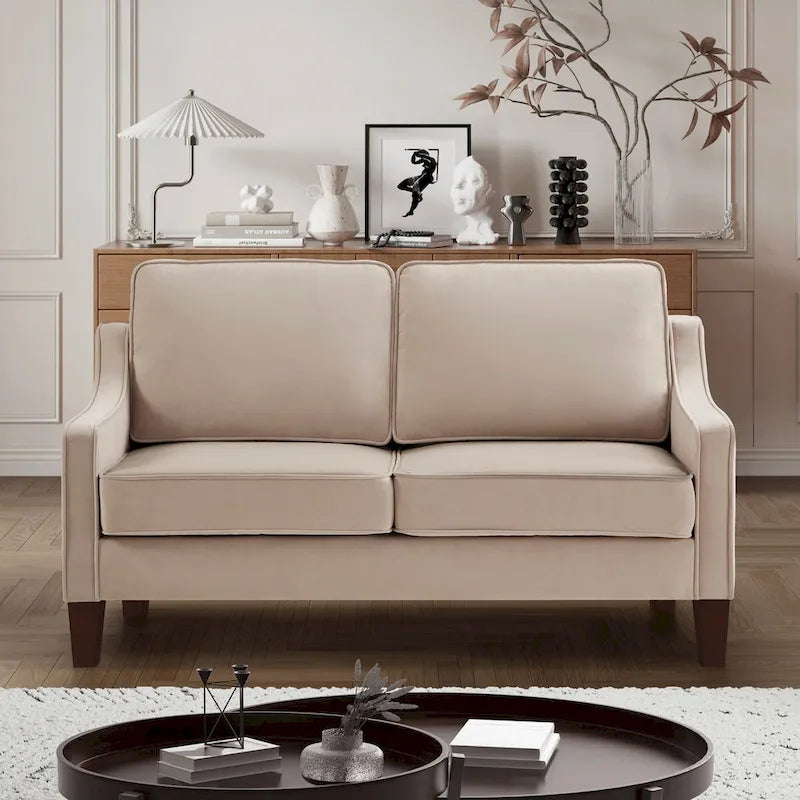 Black / Navy / Taupe Velvet 2-Seat Loveseat Sofa