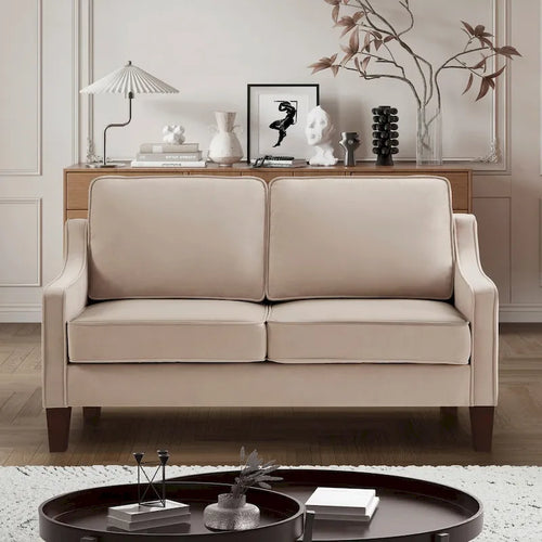 Black / Navy / Taupe Velvet 2-Seat Loveseat Sofa
