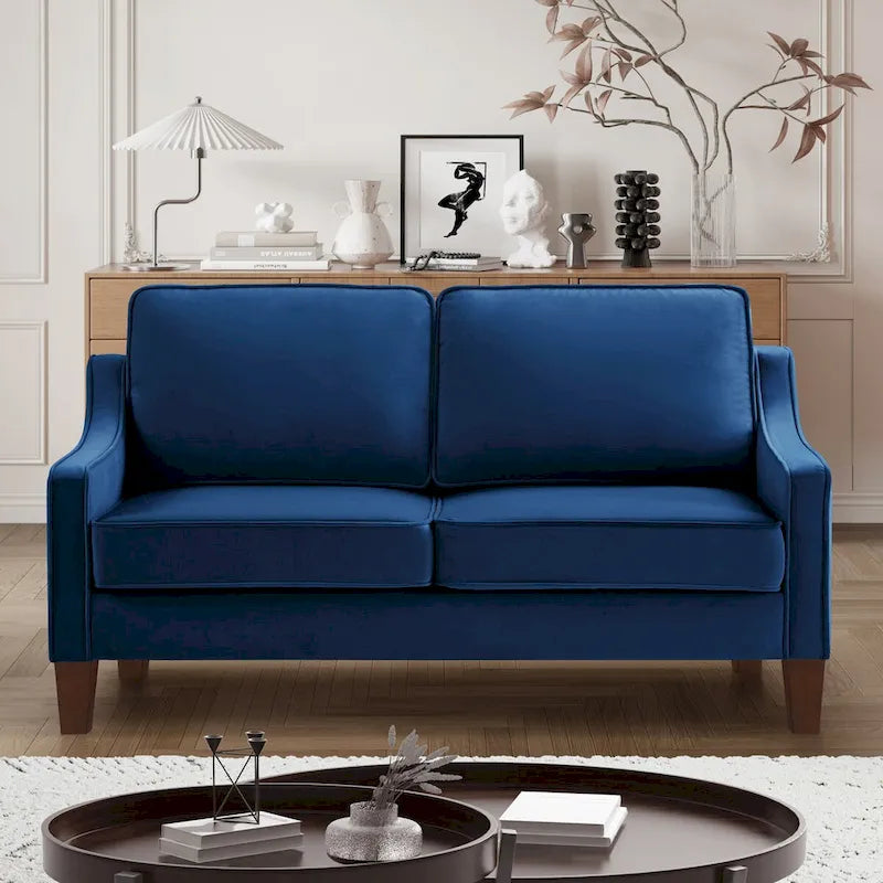 Black / Navy / Taupe Velvet 2-Seat Loveseat Sofa