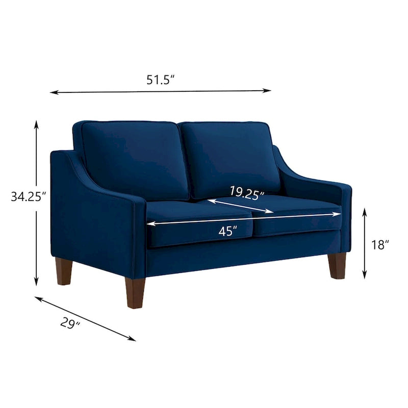Black / Navy / Taupe Velvet 2-Seat Loveseat Sofa