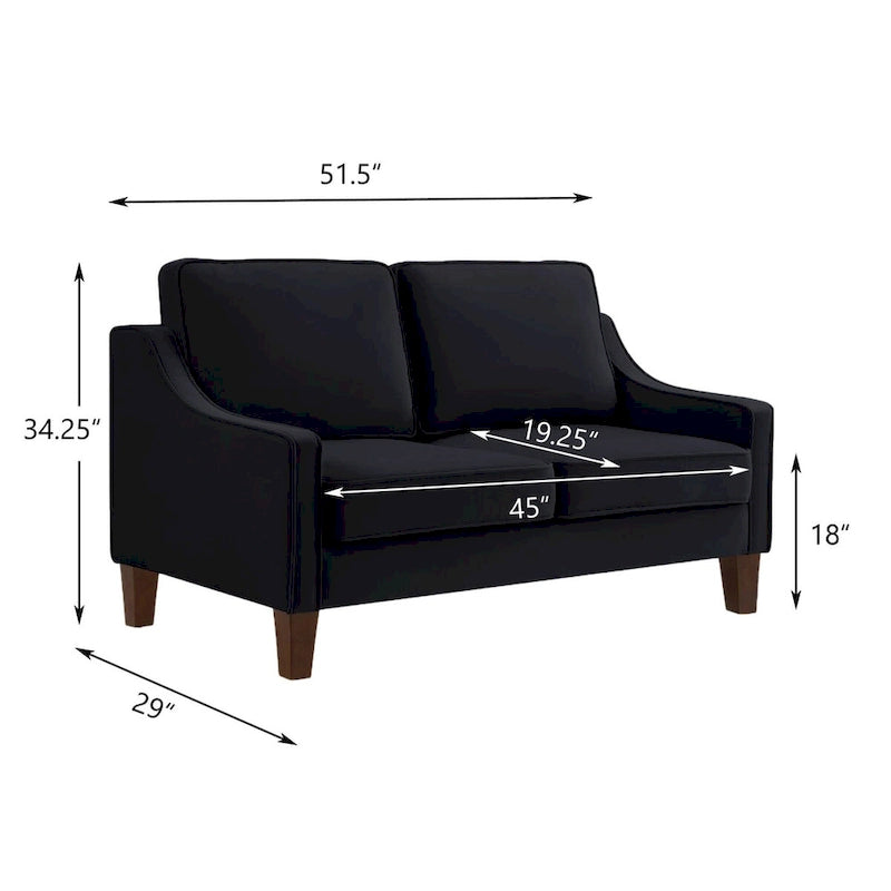 Black / Navy / Taupe Velvet 2-Seat Loveseat Sofa