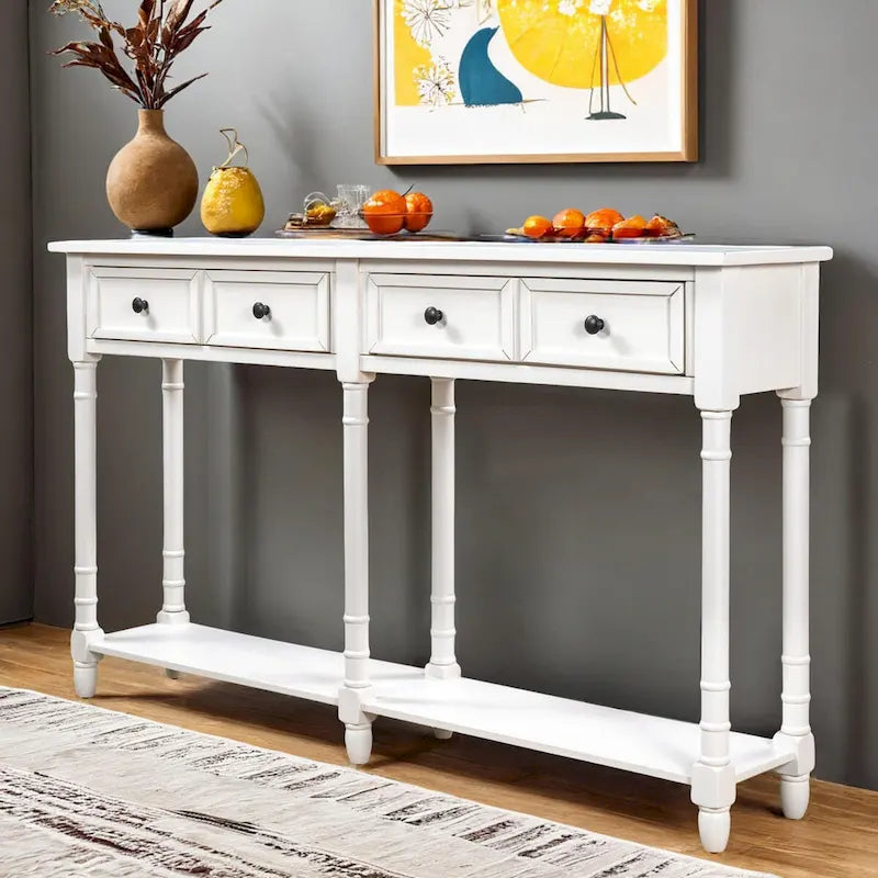 Rustic 2-Drawer Console Table with Bottom Shelf, Pine Wood & MDF, Distressed Finish, 1-Person Assembly