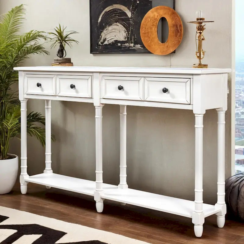 Rustic 2-Drawer Console Table with Bottom Shelf, Pine Wood & MDF, Distressed Finish, 1-Person Assembly