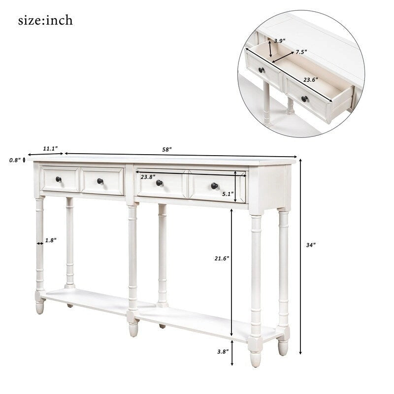 Rustic 2-Drawer Console Table with Bottom Shelf, Pine Wood & MDF, Distressed Finish, 1-Person Assembly