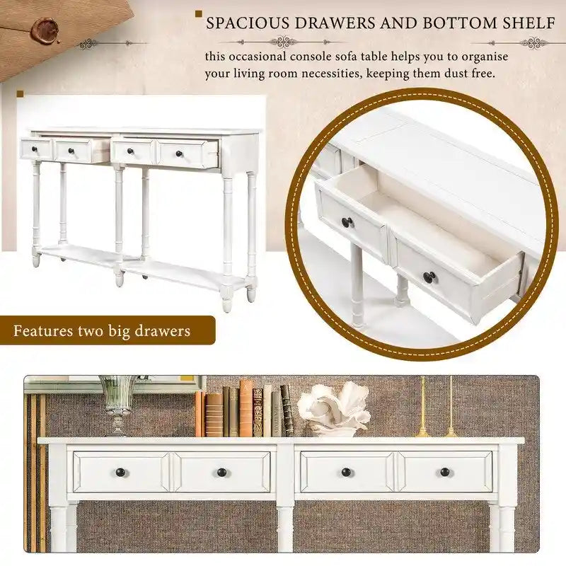 Rustic 2-Drawer Console Table with Bottom Shelf, Pine Wood & MDF, Distressed Finish, 1-Person Assembly