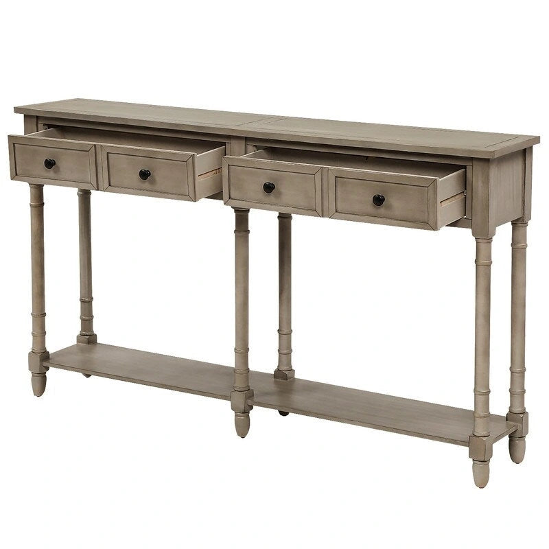 Rustic 2-Drawer Console Table with Bottom Shelf, Pine Wood & MDF, Distressed Finish, 1-Person Assembly