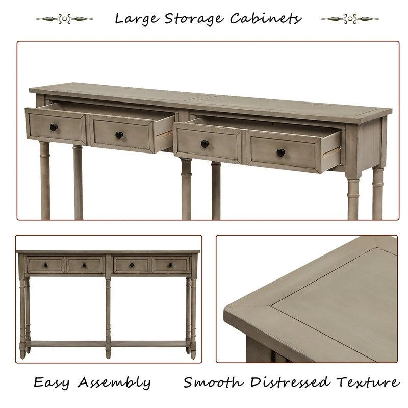 Rustic 2-Drawer Console Table with Bottom Shelf, Pine Wood & MDF, Distressed Finish, 1-Person Assembly