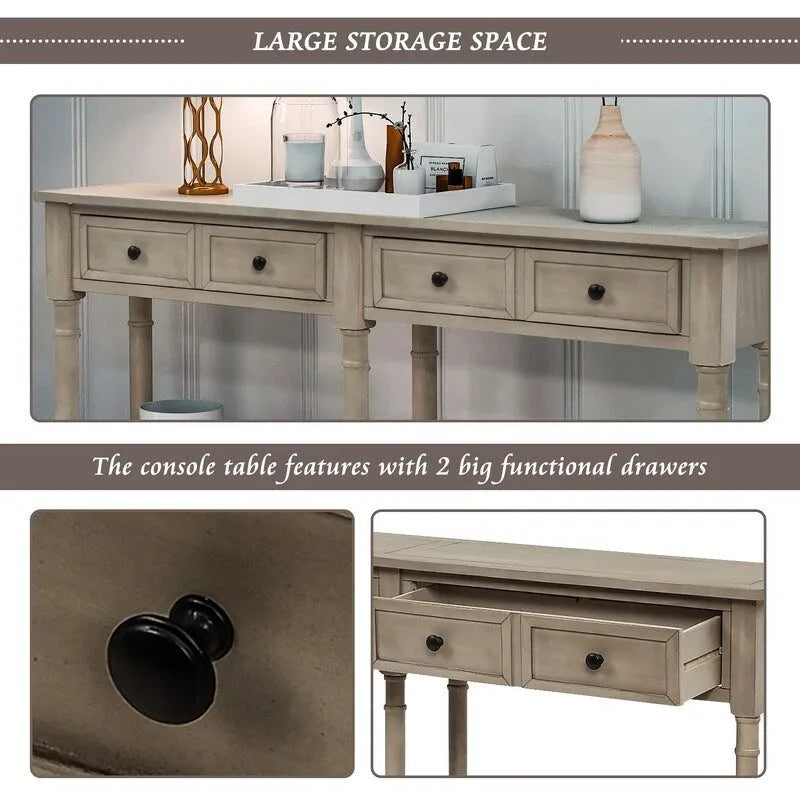 Rustic 2-Drawer Console Table with Bottom Shelf, Pine Wood & MDF, Distressed Finish, 1-Person Assembly