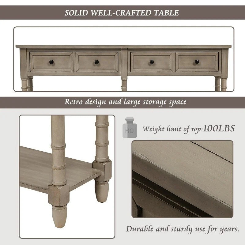 Rustic 2-Drawer Console Table with Bottom Shelf, Pine Wood & MDF, Distressed Finish, 1-Person Assembly