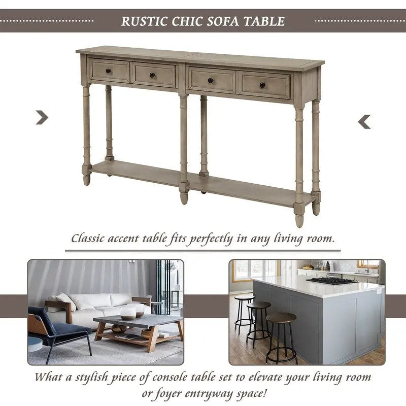 Rustic 2-Drawer Console Table with Bottom Shelf, Pine Wood & MDF, Distressed Finish, 1-Person Assembly