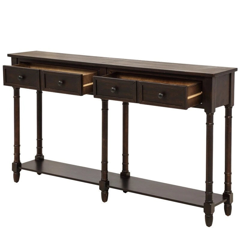 Rustic 2-Drawer Console Table with Bottom Shelf, Pine Wood & MDF, Distressed Finish, 1-Person Assembly