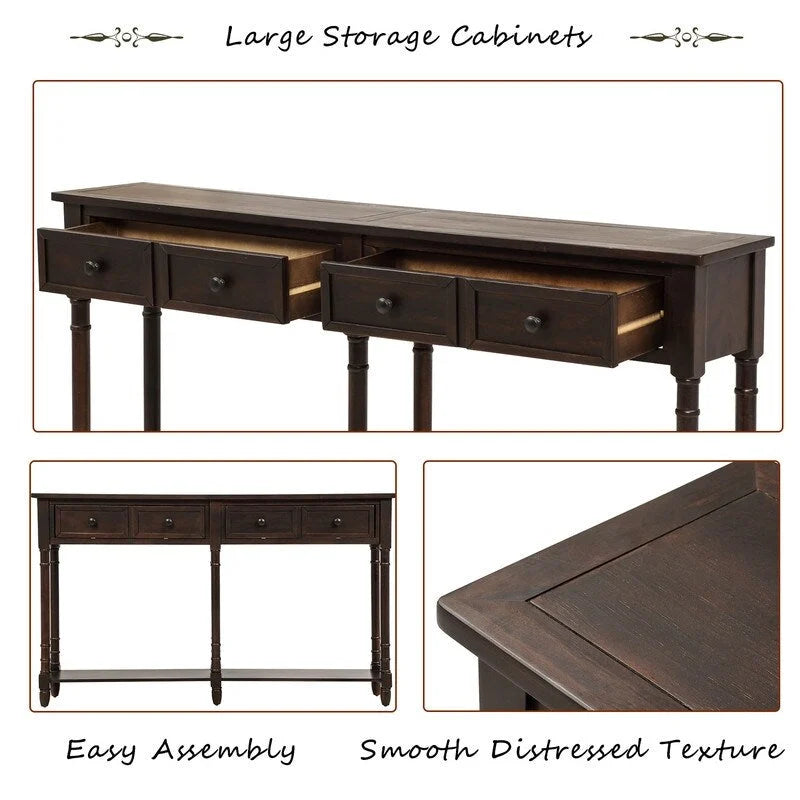 Rustic 2-Drawer Console Table with Bottom Shelf, Pine Wood & MDF, Distressed Finish, 1-Person Assembly