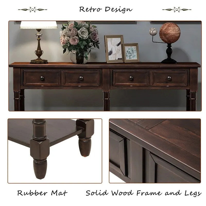 Rustic 2-Drawer Console Table with Bottom Shelf, Pine Wood & MDF, Distressed Finish, 1-Person Assembly