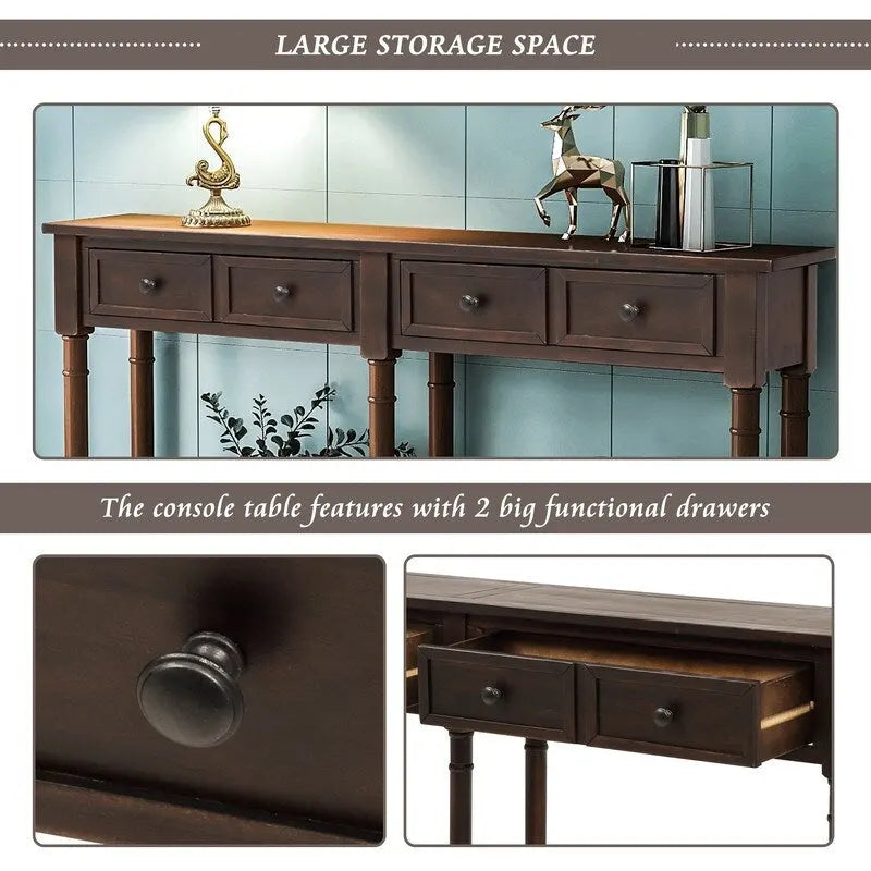 Rustic 2-Drawer Console Table with Bottom Shelf, Pine Wood & MDF, Distressed Finish, 1-Person Assembly