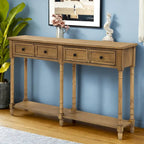 Rustic 2-Drawer Console Table with Bottom Shelf, Pine Wood & MDF, Distressed Finish, 1-Person Assembly