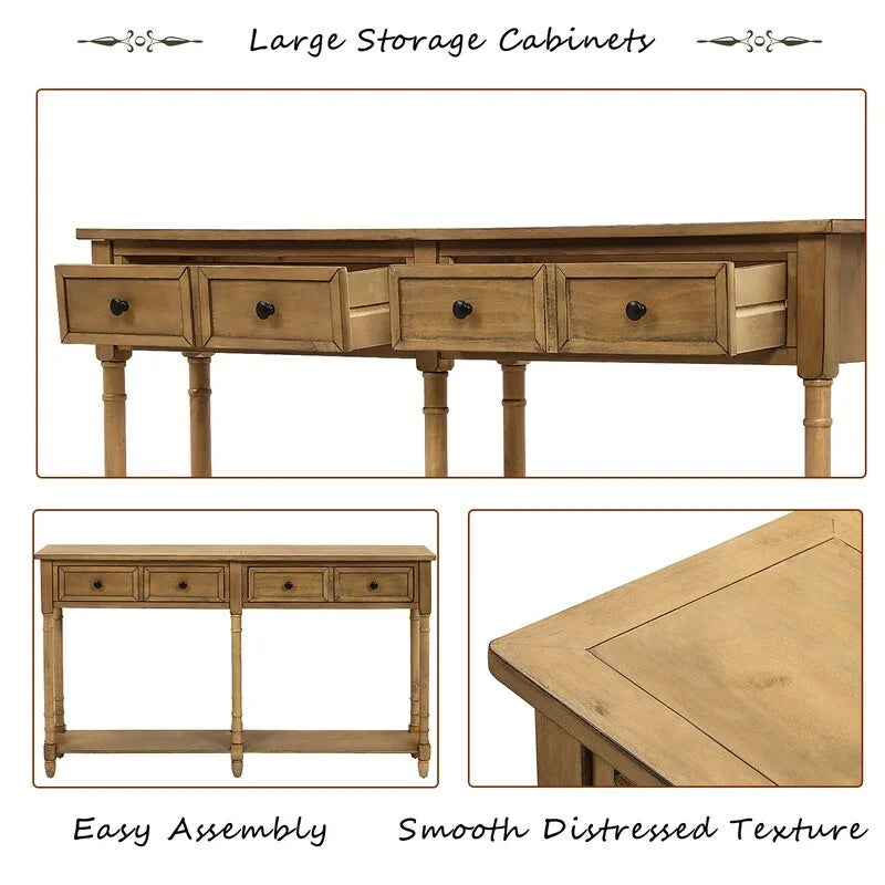 Rustic 2-Drawer Console Table with Bottom Shelf, Pine Wood & MDF, Distressed Finish, 1-Person Assembly