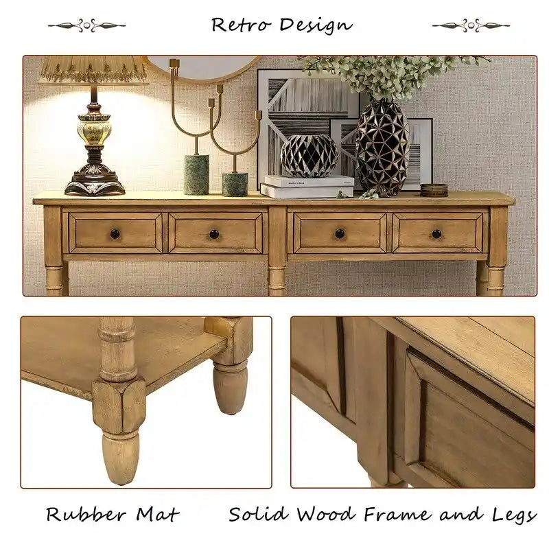Rustic 2-Drawer Console Table with Bottom Shelf, Pine Wood & MDF, Distressed Finish, 1-Person Assembly