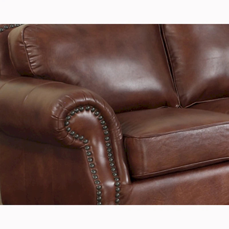 Whiskey Brown Distressed Leather Sofa & 2 Chairs Set (3-Piece)