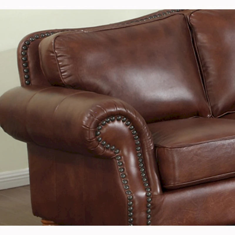 Whiskey Brown Distressed Leather Sofa & 2 Chairs Set (3-Piece)