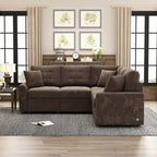 82.6" Brown/Khaki/Navy Blue L-Shape Convertible Sofa Bed with Wheels & USB Ports, 2-3 Seater