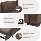 82.6" Brown/Khaki/Navy Blue L-Shape Convertible Sofa Bed with Wheels & USB Ports, 2-3 Seater