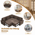 82.6" Brown/Khaki/Navy Blue L-Shape Convertible Sofa Bed with Wheels & USB Ports, 2-3 Seater