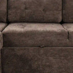 82.6" Brown/Khaki/Navy Blue L-Shape Convertible Sofa Bed with Wheels & USB Ports, 2-3 Seater
