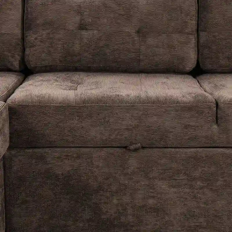 82.6" Brown/Khaki/Navy Blue L-Shape Convertible Sofa Bed with Wheels & USB Ports, 2-3 Seater